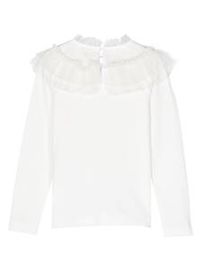 Monnalisa T-shirt met ruchekraag - Wit