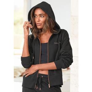 Lascana Capuchonsweatvest Homewear met koperkleurige rits en logo-borduursel, loungewear