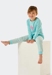 Schiesser Pyjama lang biologisch katoen boorden paard gestreept turquoise - Nightwear 