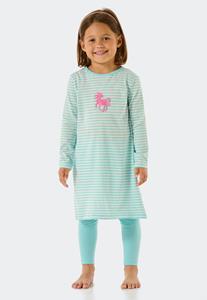 Schiesser Pyjama lang strepen paard turquoise - Original Classics 