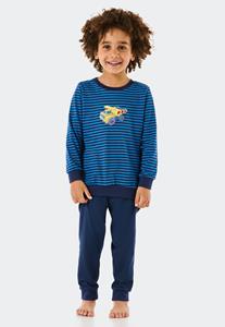 Schiesser Pyjama, lang, biologisch katoen, boorden, gestreept, bouwmachine, blauw - Original Classics 