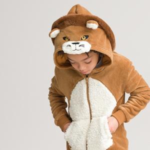 Onesie met kap leeuw, in fleece