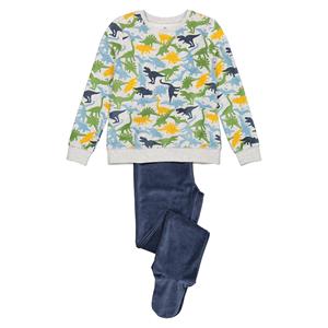 LA REDOUTE COLLECTIONS Pyjama in fluweel met voetjes en dinosaurus motief