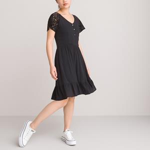 LA REDOUTE COLLECTIONS Zwarte jurk met korte mouwen in kant