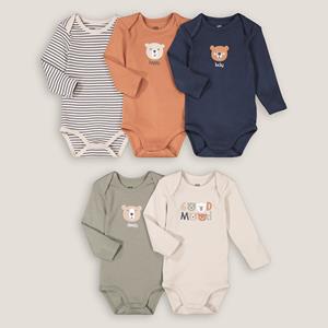 LA REDOUTE COLLECTIONS Set van 5 rompers met lange mouwen en dierenmotief