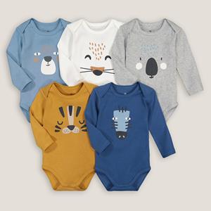 LA REDOUTE COLLECTIONS Set van 5 rompers met lange mouwen, diermotieven