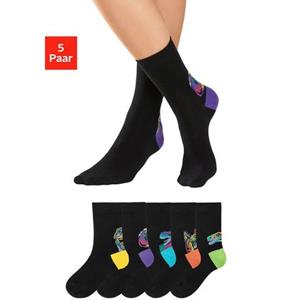 H.I.S Vrijetijdssokken met kleurrijke dino-motieven boven de hiel (set, 5 paar)