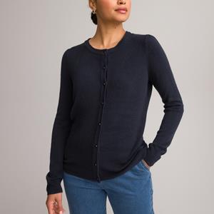 ANNE WEYBURN Vest met ronde hals in fijn tricot, knoopsluiting