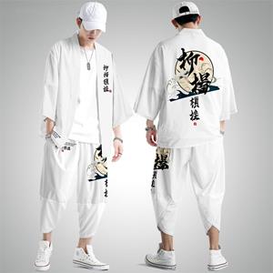 Mannen Cosplay Yukata Tops Broek Chinese Stijl Japanse Straat Samurai Harajuku Kimono Pak Vest