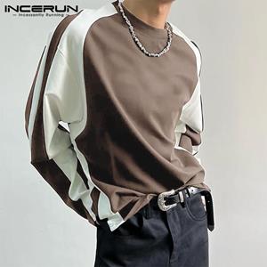 INCERUN Spring Men's Long Sleeve Stitching Color Tops
