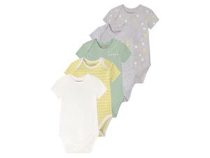 lupilu 5 babyrompertjes (50/56, Grijs/geel/mint)