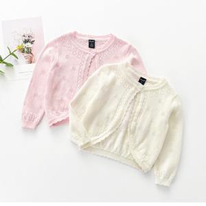 VeraToys Spring and Autumn Children's Wear Girls' Knitted Cardigan Coat Fine Wool Round Neck Thin Children's Sweater