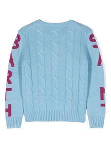 MC2 Saint Barth Kids logo intarsia-knit cable-knit jumper - Blauw