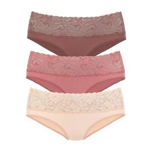 Vivance Slip van elastische katoen met florale kant (3 stuks)