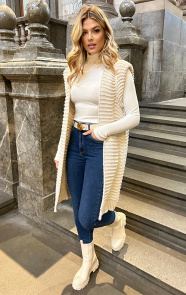 The Musthaves Gebreid Maxi Gilet Beige