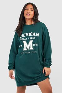 Boohoo Plus Michigan Sweatshirt Jurk, Forest