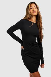 Boohoo Super Zachte Premium Mini Jurk Met Lange Mouwen, Black