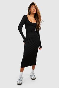 Boohoo Super Zachte Premium Midaxi Jurk Met Lage Ronde Hals, Black