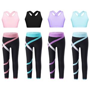 IEFiEL Children Kids Girls Camisole Top and Colorblock Leggings Set for Workout Yoga Gymnastics
