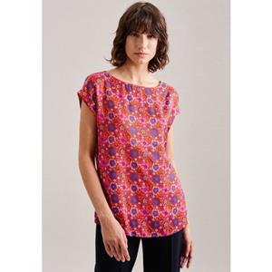 seidensticker Shirtblouse Zwarte roos Korte mouwen ronde hals print