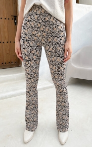 The Musthaves Flared Broek Bloemen Dark Beige