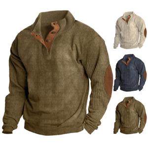 Fashion Choice Men's Sweater Retro Button Patchwork Classic Versatile Stand Collar Autumn Winter Pullover Sweater