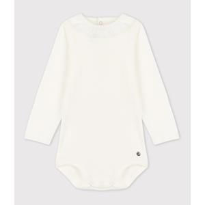 Romper met lange mouwen en kraag van biologisch katoen PETIT BATEAU ecru