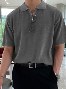 INCERUN Mens Knit Quarter Zip Casual Short Sleeve Golf Shirt