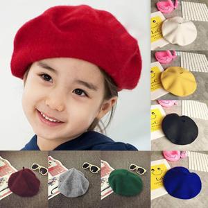 Kingone Children Girls Stretch Beret Hat Retro wool Pure Color Head Scarf Wrap Hat Cap