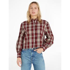 Tommy Hilfiger Langarmbluse "TARTAN CO COLLARLESS SHIRT", mit Metalllabel