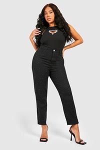 Boohoo Plus Embellished Mom Jean, Black