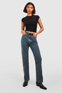 Boohoo Tall Basic High Waist Jeans Met Split En Rechte Pijpen, Vintage Wash