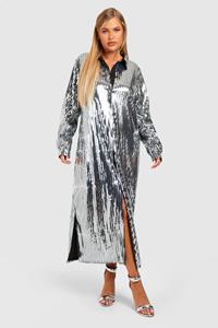 Boohoo Plus Midaxi Blouse Jurk Met Pailletten, Silver