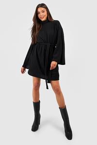 Boohoo Geribbelde Skater Jurk Met Textuur En Col, Black