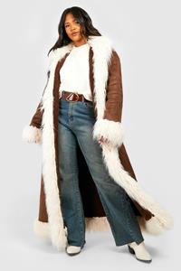 Boohoo Plus Nep Suède Jas Met Faux Fur Zoom, Chocolate
