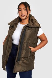 Boohoo Plus Gewatteerde Mouwloze Long Line Bodywarmer, Khaki