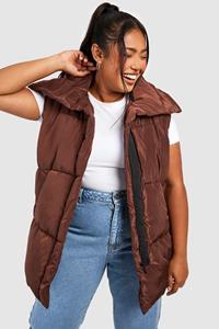 Boohoo Plus Gewatteerde Mouwloze Long Line Bodywarmer, Chocolate