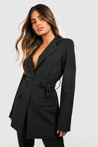 Boohoo Getailleerde Blazer Met Obi Ceintuur, Black