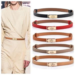 Inteflooring PU Leather PU Leather Waistband Solid Color Thin Belt Trendy Lock Buckle Belts  Lady