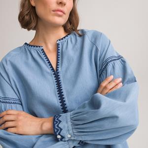 LA REDOUTE COLLECTIONS Soepele blouse in denim met tuniekhals en borduursels