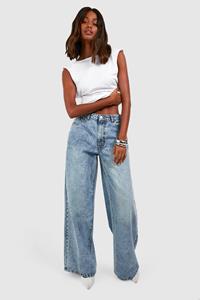 Boohoo Wide Leg Jeans, Acid Wash Light Blue