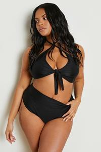 Boohoo Plus Bikini Set Met Strik En Hoge Taille, Black