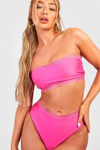 Boohoo Strapless Cape Verde Bikini Met Hoge Taille En Mesh Detail, Pink