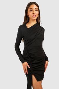 Boohoo Wide Rib Ruched Mini Dress, Black