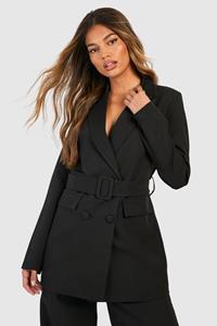 Boohoo Double Breasted Self Fabric Belted Blazer, Black