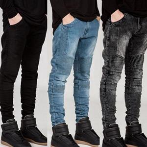 KR-LALALANG Fashion Men Jeans Casual Slim-fit Locomotief Geplooide Broek Retro Broek