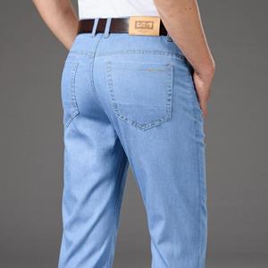 Qianhui Hoge kwaliteit Tencel dunne jeans voor heren, klassieke mode, zakelijk, losse denimbroek met rechte pijpen, mannelijke stretchmerkbroek