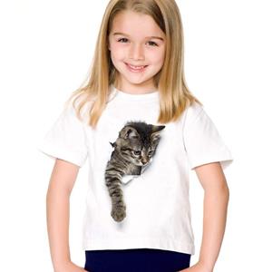 CHIC STUDIO Mode zomer leuke kinderen merk kleding voor kinderen meisje korte mouw print 3D kat