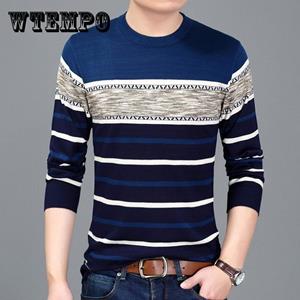WTEMPO Heren Pullover Warme trui met lange mouwen Ronde hals Gestreepte trui Zacht en comfortabel shirt 3XL
