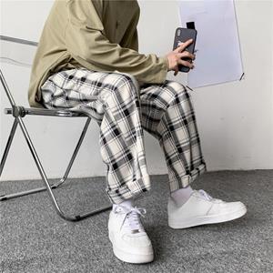 NICE2CU Harajuku Rechte Pijp Losse Geruite Broek voor Man Oversize Geruite Joggingbroek Koreaanse Streetwear Herfst Mannen Casual Sweatpant